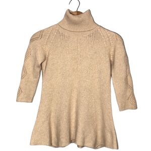 SEVERINE PERAUDIN | 100% Cashmere 1/2 Sleeves Beige Turtleneck Sweater size S